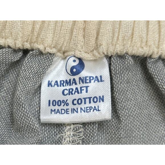 Karma Nepal Crafts Women's M Cotton Baggy Boho Pants Harem Gray Beige Whimsy￼ - Picture 6 of 12